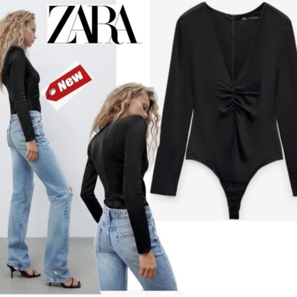 Zara Tops - Zara Ruched V-Neck Bodysuit